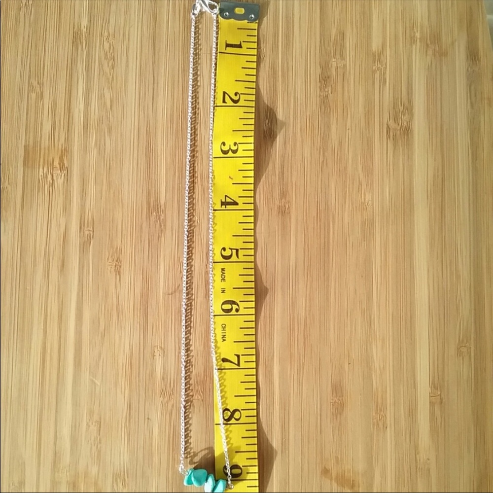 Turquoise Irregular Stone Bar Silver Necklace - image 2